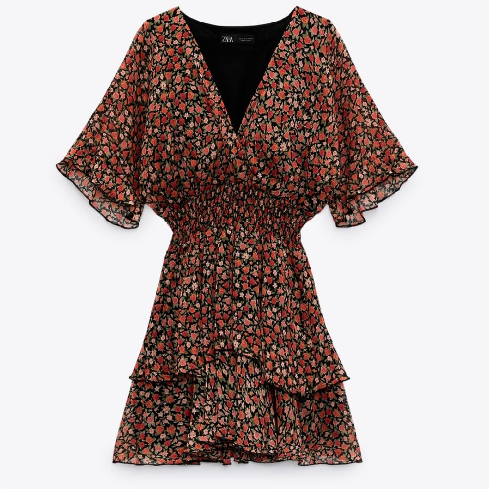 Chiffon tiered ruffle skirt dress with flutter sleeves